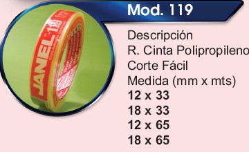 CINTA ADHESIVA TRANSPARENTE MOD 119 18 MM X  65 MTS