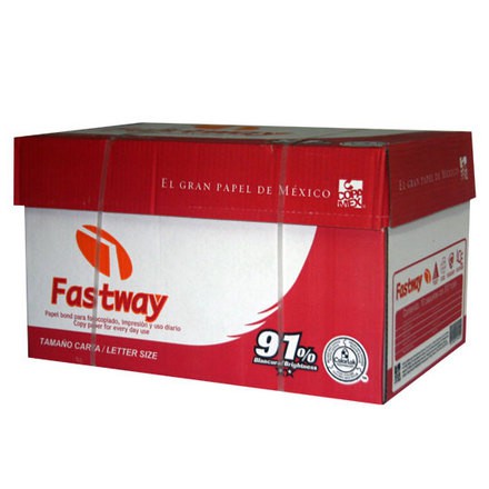 Caja de papel bond con 10 paquetes de 500 hojas c/u (FASTWAY) blancura 91% 75grs 